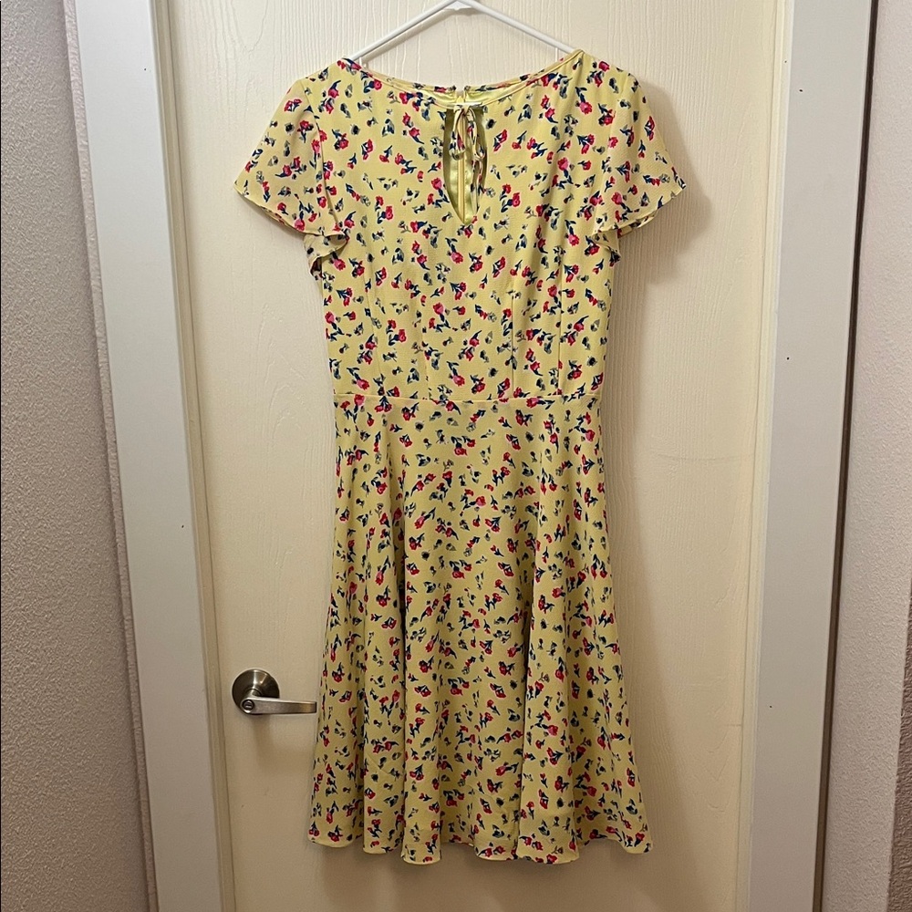 Unique Vintage Yellow Floral Midi Dress